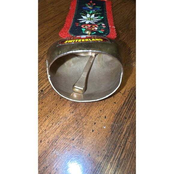 Vintage Cow Bell Embroidered Strap Switzerland Decorative Brass Swiss - Picture 2 of 5